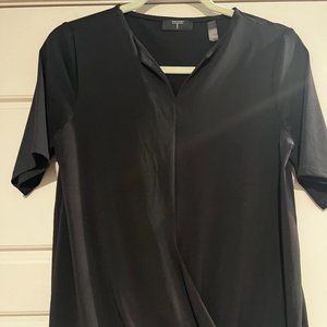 Tahari - Small S - Cross Bottom Mid Length Sleeve Black Blouse